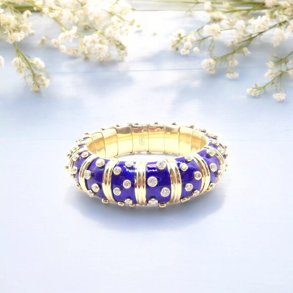 Tiffany & Co Schlumberger Dots 18k Yellow Gold Diamond Enamel Bangle Bracelet - Picture 2 of 10